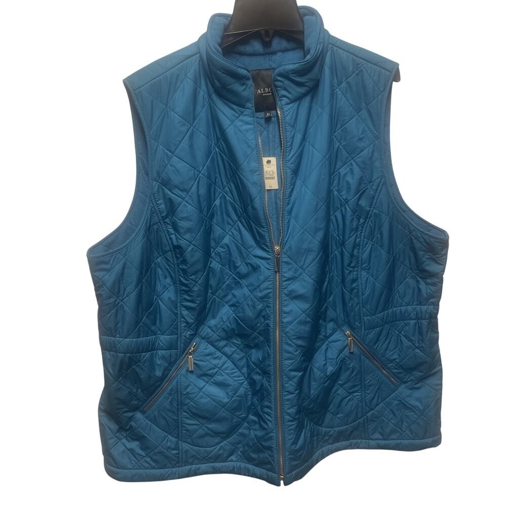 Women’s Talbots 3X Teal Green Quilted Vest Full Zip Pockets Sift Fleece Lining